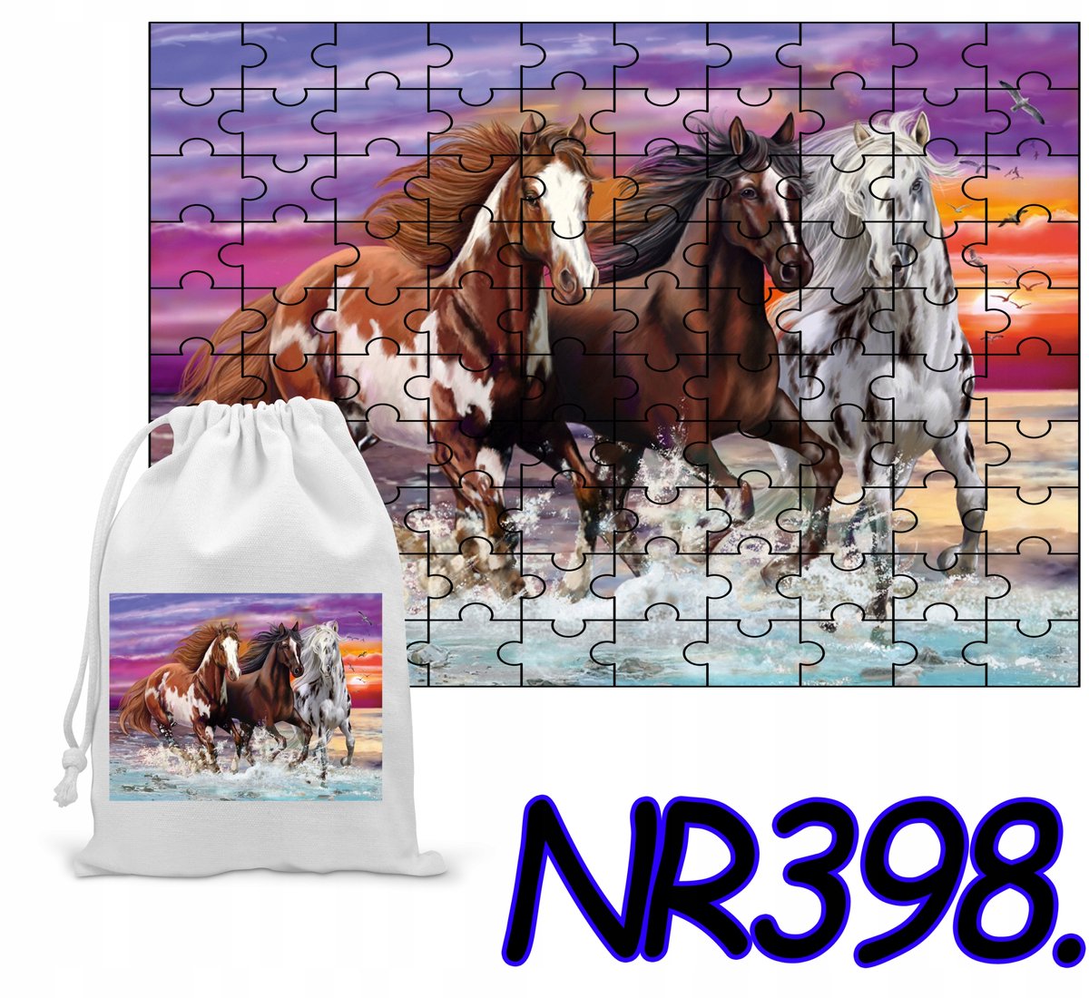 252 Stuk Puzzel met Opdruk en Katoenen Zakje - Paard