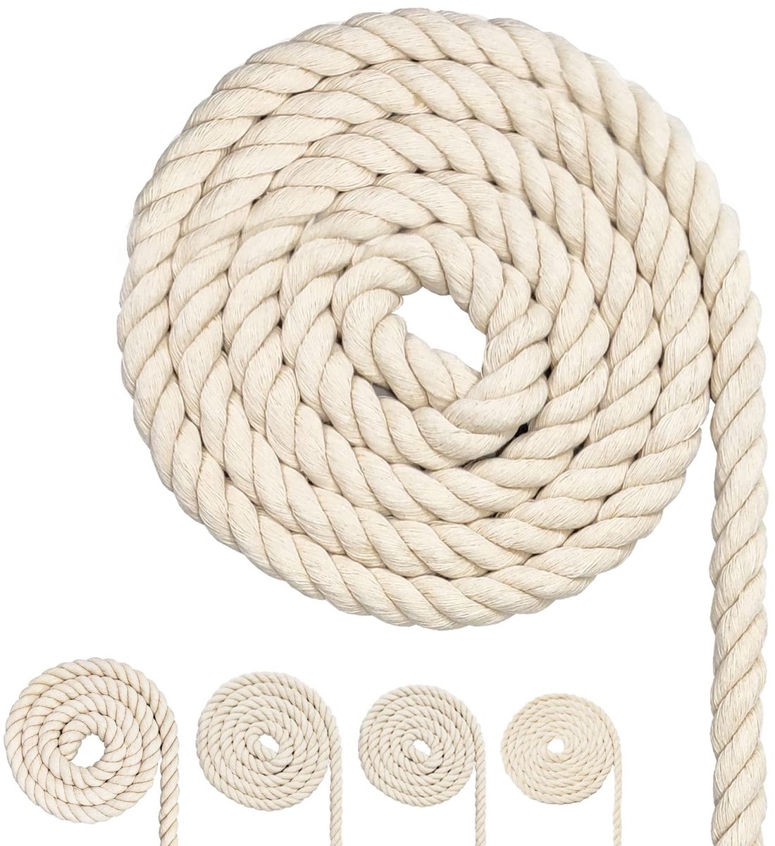 Katoenen koord, macramégaren, vele maten, katoenen touw voor doe-het-zelf knutselwerk, geschenken (10 mm (4 m) - ShopVlot