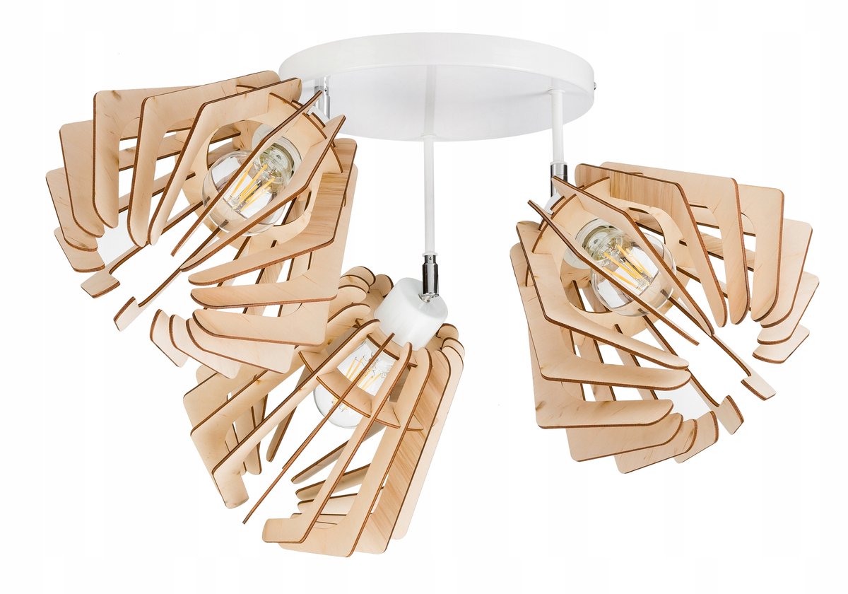 Loft Plafond Lamp met Houten Kap, 3xE27, Verstelbaar