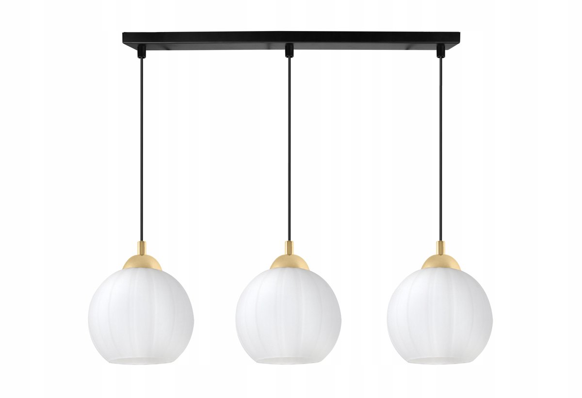 Hanglamp COSTA Zwart/Goud 3x E27 met Witte Glazen Bollen