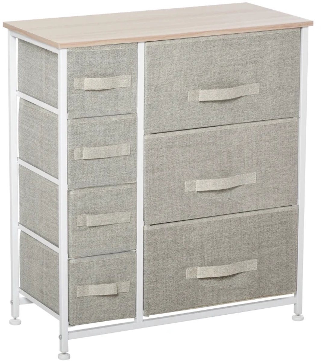 Dressoir - Ladekast Met 7 Opvouwbare Stoffen Lades - Metalen Frame - 63,5 x 30 x 71 cm - Lichtgrijs