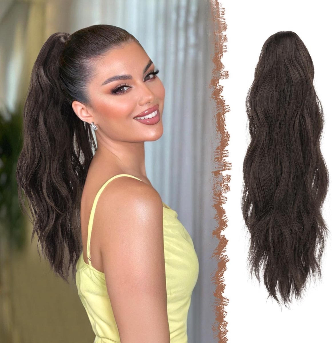 Wavy Claw Ponytail Extension van 50 cm - Clip-in Haarverlenging voor Vrouwen, Donkerbruin, Perfect voor Een Volumineuze Look en Gemakkelijke Styling