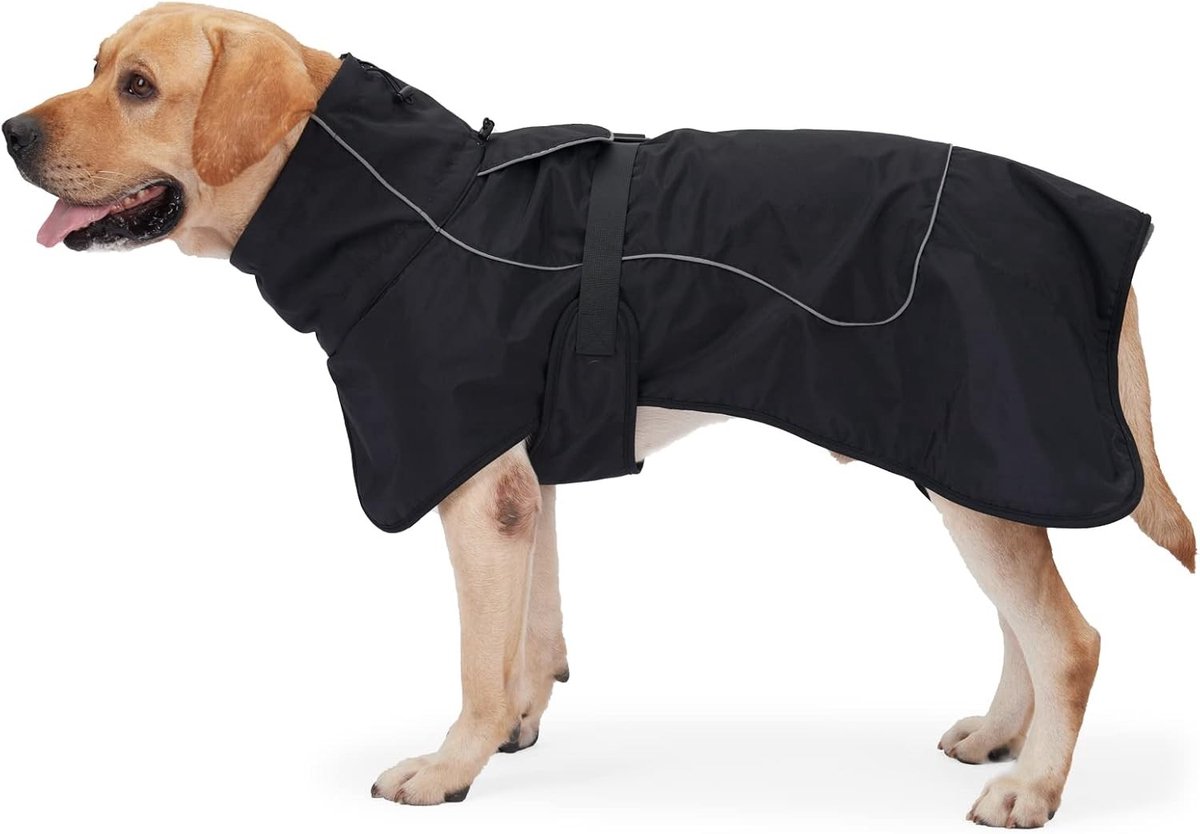 Waterdichte hondenjas - Reflecterende warme winterjas met zachte fleece voering voor kleine, middelgrote en grote honden, ideaal voor binnen en buiten, kamperen en wandelen (Zwart, XS)