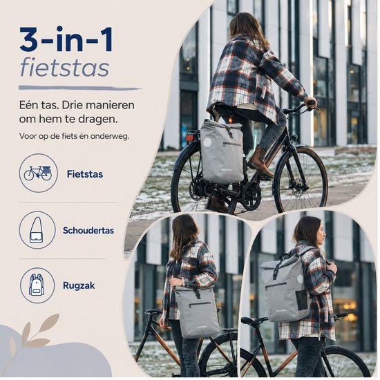 Morelia® Fietstas Set (2x 28 Liter Sage Green) - Incl Laptoptas & Achterlicht - Fietstassen voor E-bikes - Fietstassen Electrische Fietsen - Fietstassen Dubbel - 100% Waterdicht - Tarpaulin materiaal van Morelia — afbeelding 4