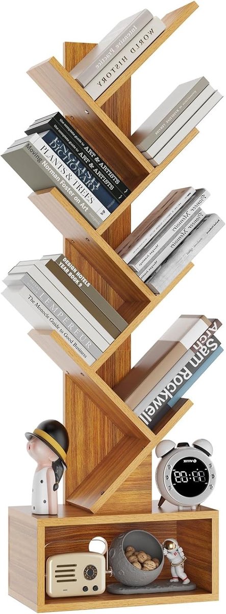 Moderne 6-laagse boekenplank met kubusrek, vrijstaande boekenkast voor woonkamer en kantoor, houten opbergruimte voor boeken, films en cd's