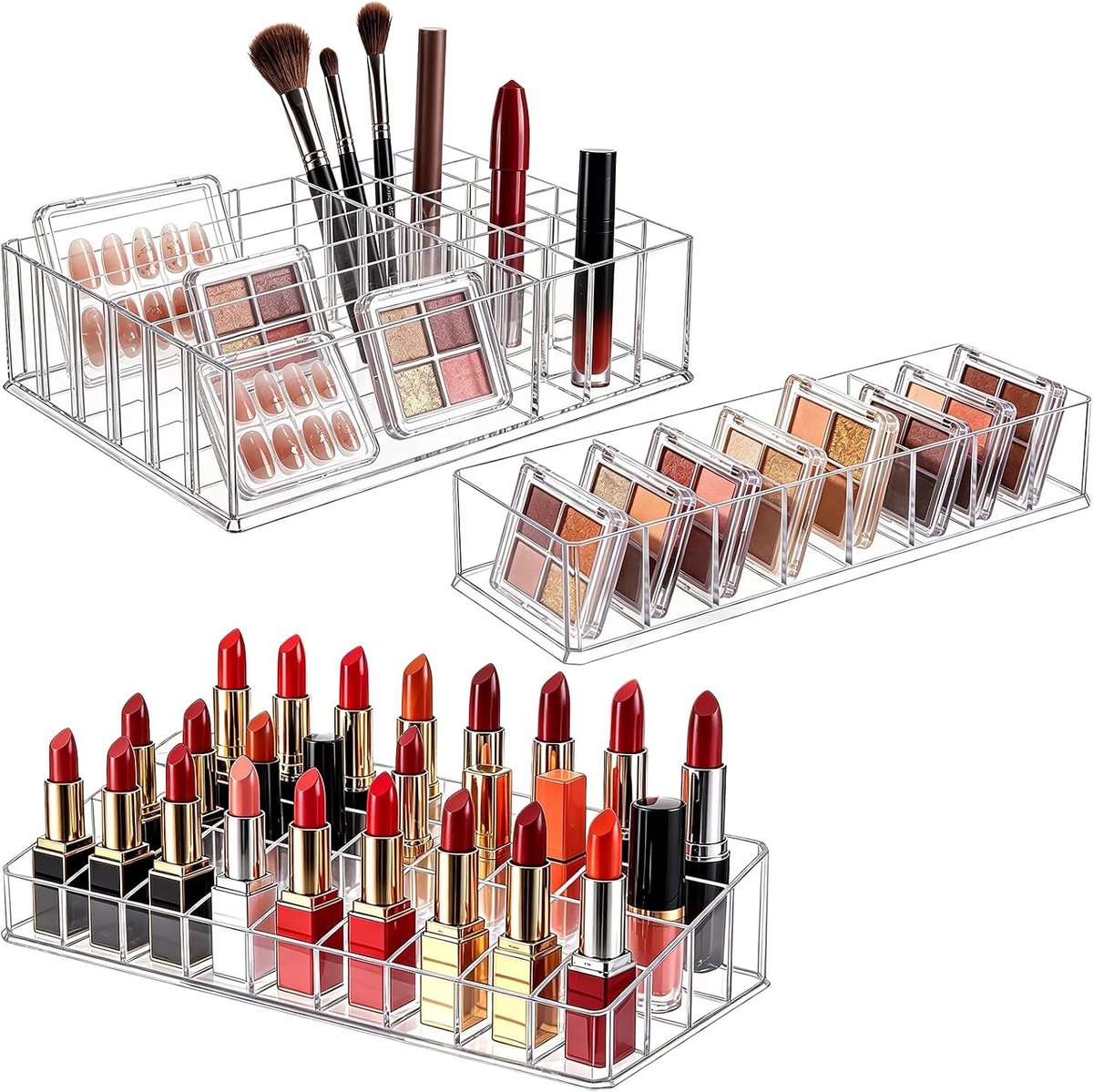 Acryl make-up organizer set voor lippenstift, oogschaduw en huidverzorging - compacte opslag voor cosmetica en accessoires