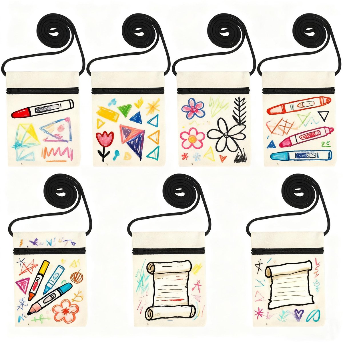 Elzusha - Set van 7 Canvas Schoudertassen voor Creatieve Projecten