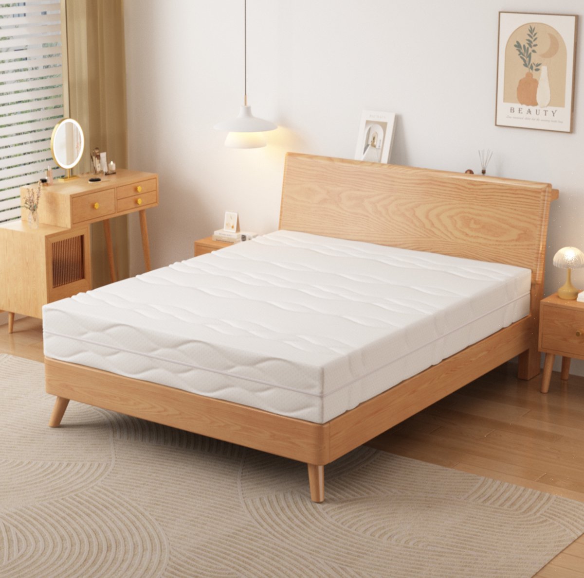 Wishdor Pocketveringmatras - 7 zones h3 - Afneembare hoes - Ergonomische ondersteuning - Tweepersoons slaapkamer volwassenen - Wit grijs - 160 x 200 x 20 cm