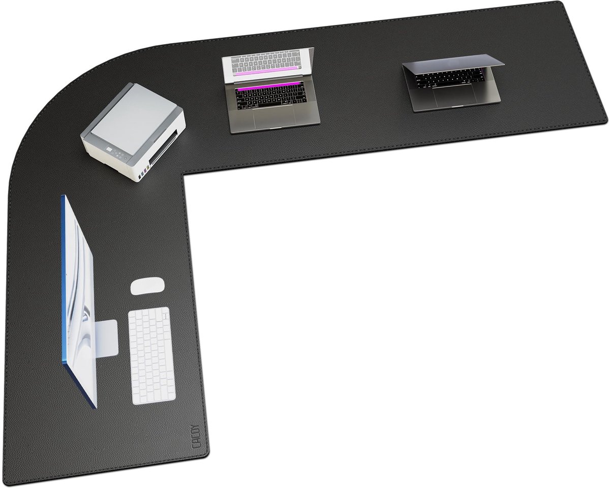 Elzusha - L-vormige Bureau Onderlegger - Kunstleer - Zwart