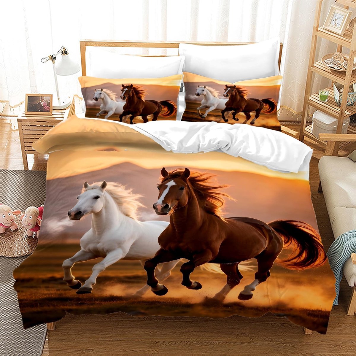 Elzusha - 3D Paard Dekbedovertrekset, Zacht Microvezel Bedlinnen