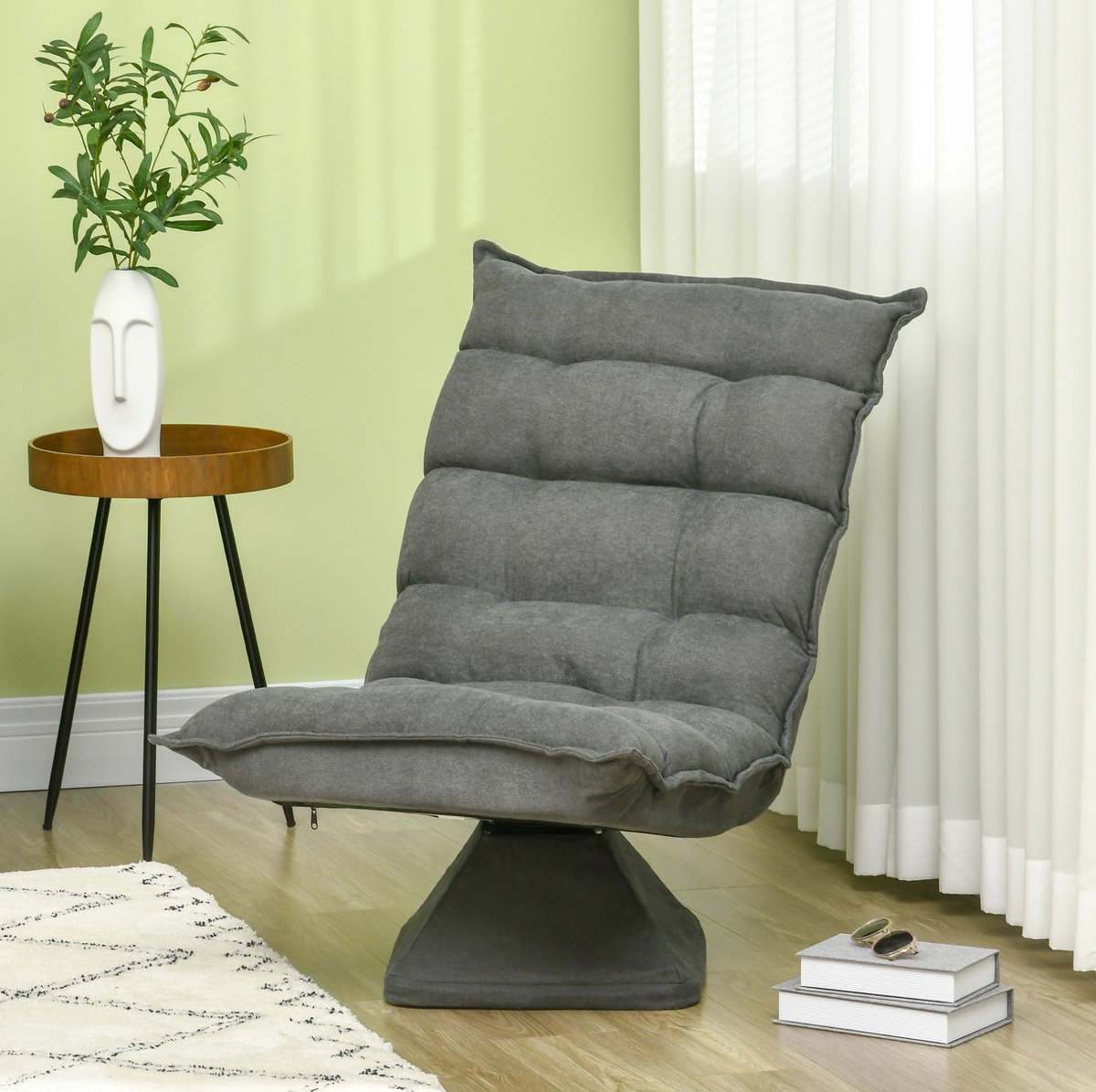 REDOM - Bodensofa - Verstelbare rugleuning - 360° draaibaar - Moderne designstijl - Woonkamer en kantoor - Stalen frame en microvezel - Grijs - 62 x 70 x 95 cm