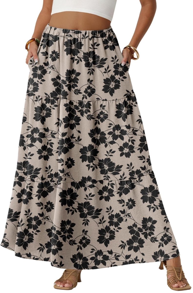 Elzusha - Dames Boho Maxi Rok met Elastische Taille