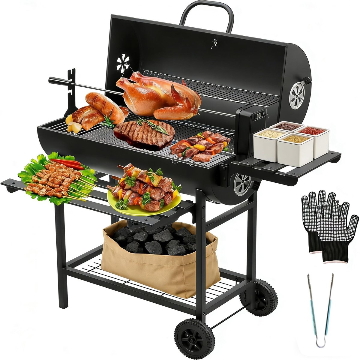 Elzusha - XXL Houtskoolgrill met Anti-verbrand Handschoenen en Thermometer