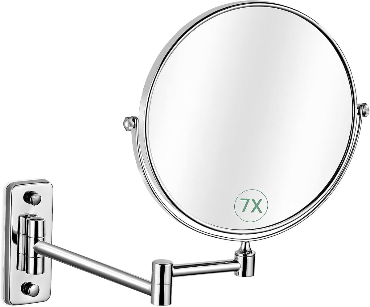 Dubbelzijdige Make-up Spiegel met 1x en 7x Vergroting, 20 cm Diameter, 360° Draaibaar voor Badkamer, Studio en Spa Hotel