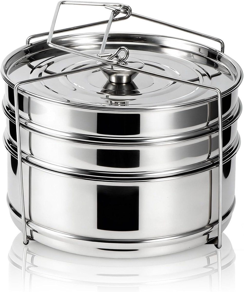 Stainless Steel 3-Tier Stoompan voor Groenten en Zeevruchten, Ideaal voor Soepen en Gezond Koken