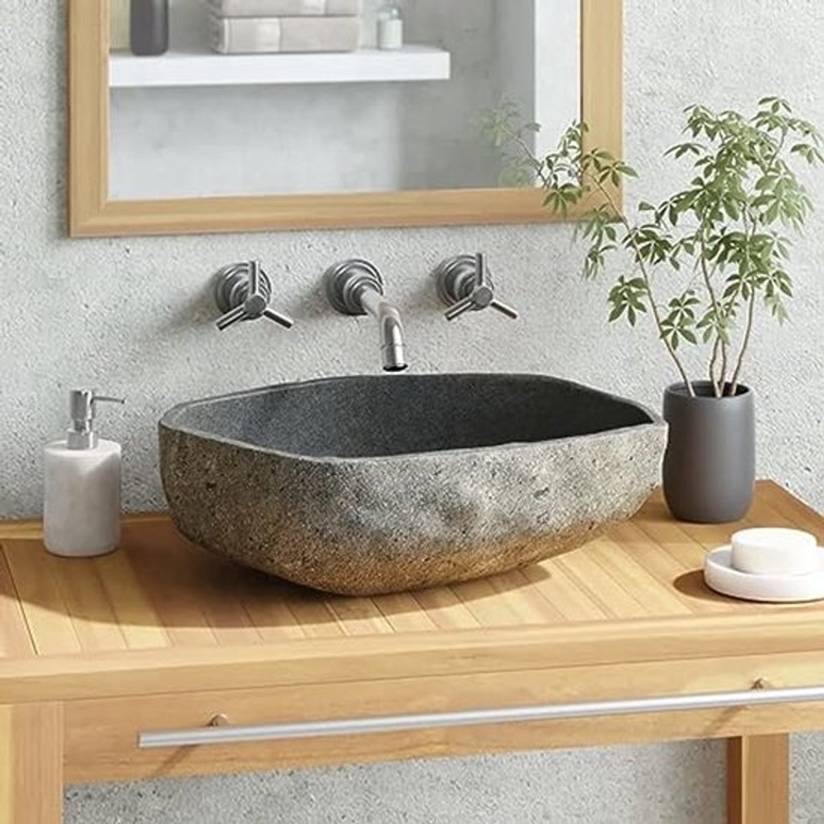 Ovale natuurstenen wastafel 45-53 cm voor badkamer en toilet