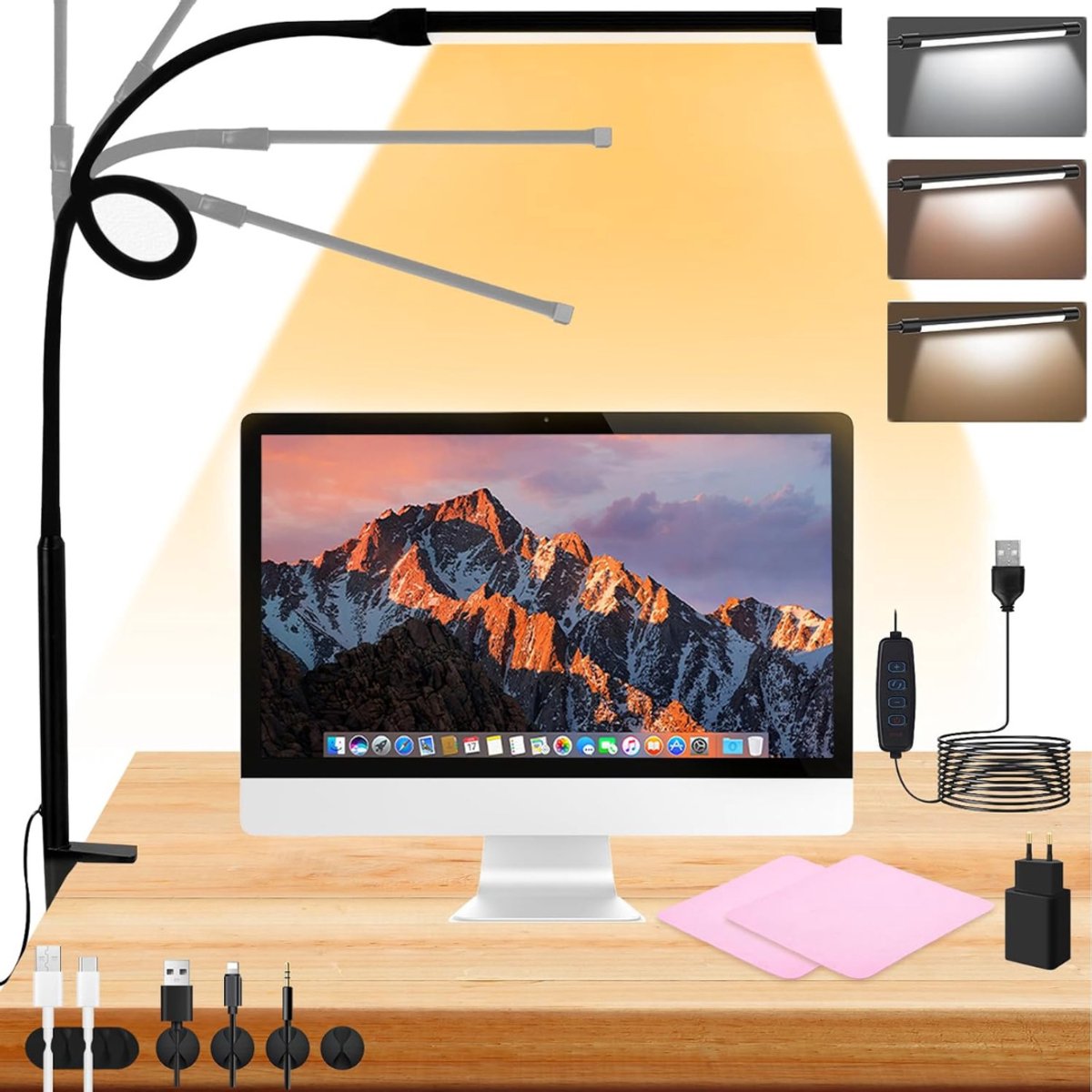 Allvia® Bureaulamp Met Klem - Bureaulamp - Lamp - Zwart - 1cm x 1cm x 1cm