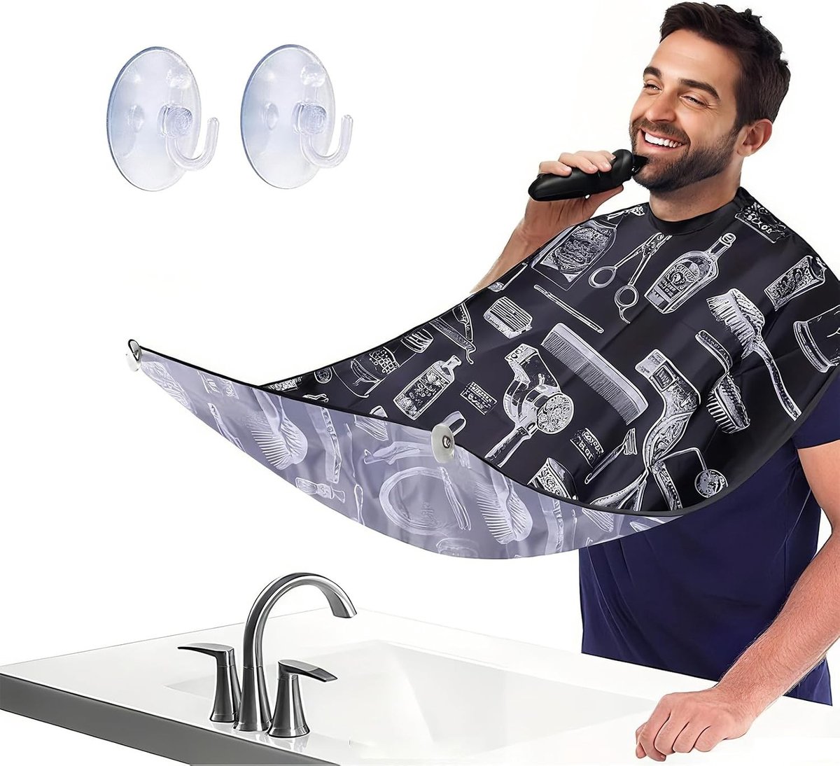 Beard Schort met Zuignappen voor Hygiënische Bescherming bij Baard- en Haartrimmen, Waterdicht en Antikleverend met Snelle Afvoer en Plak Systeem voor Badkamer Spiegels