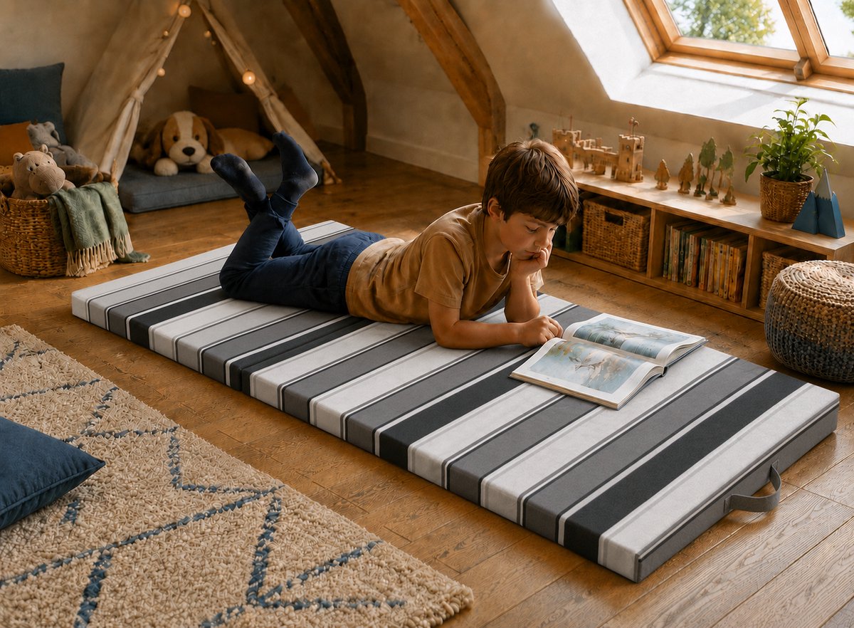 Densi Opvouwbaar matras - 3-delig vouwmatras - Jilly - streep - wasbare hoes - Logeermatras - logeerbed - 190x70x9cm grijs