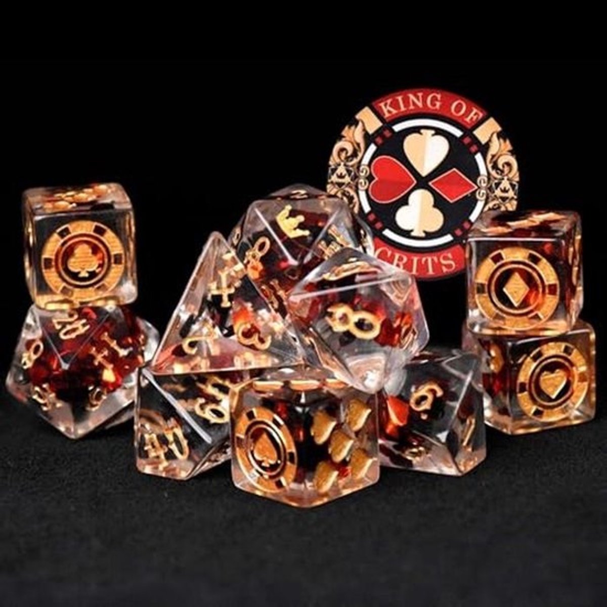 Exclusieve 11-delige dobbelstenen set voor Dungeons & Dragons met pokerchip en verzamelaarskaart
