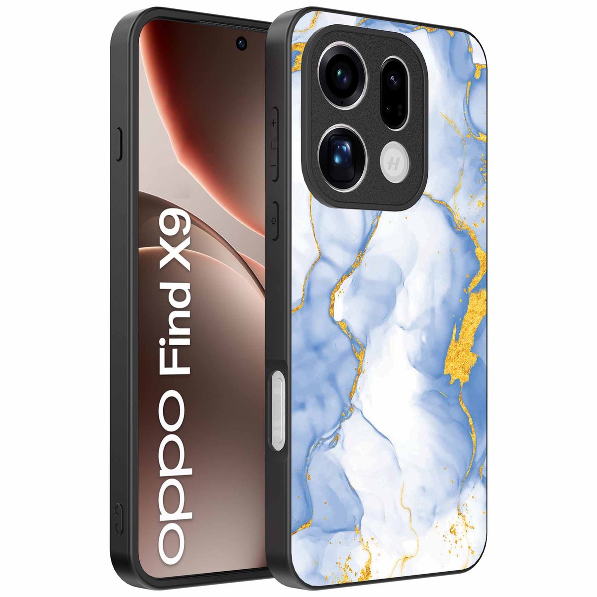 Geschikt voor Oppo Find X9 Telefoonhoesje met Lichtblauw Goud Marmer Opdruk - TPU Backcover Case Lightblue Gold Marble Design - Smartphonica geschikt voor Oppo Find X9