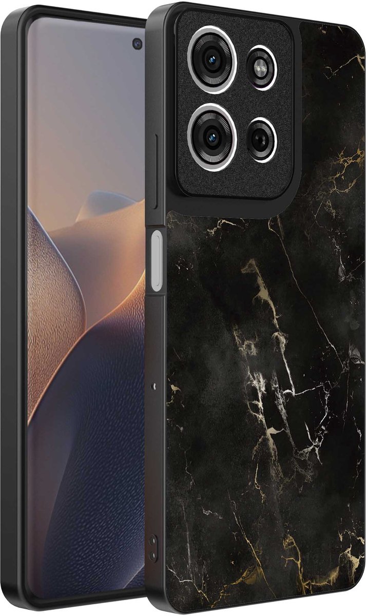 Geschikt voor Motorola Edge 60 Fusion Telefoonhoesje met marmer opdruk - TPU backcover case black marble design - Zwart - Smartphonica geschikt voor Motorola Edge 60 Fusion