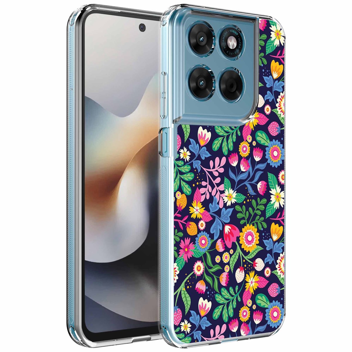 Smartphonica Geschikt voor Motorola Moto G56 Telefoonhoesje met Bloemen opdruk - Draadloos op te laden - Shockproof Siliconen TPU Strong Case - Sterk Schokbestendig Telefoonhoesje geschikt voor Motorola Moto G56