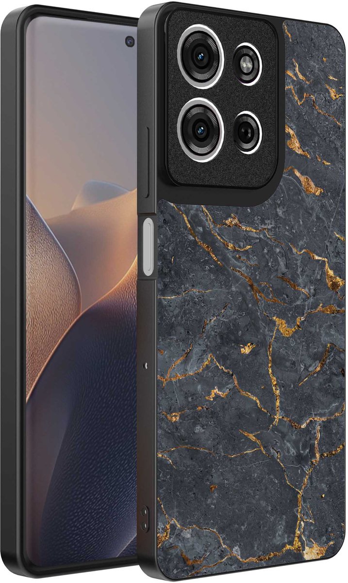 Geschikt voor Motorola Edge 60 Fusion Telefoonhoesje met Grijs Goud Marmer Opdruk - TPU Backcover Case Grey Gold Marble Design - Zwart - Smartphonica geschikt voor Motorola Edge 60 Fusion