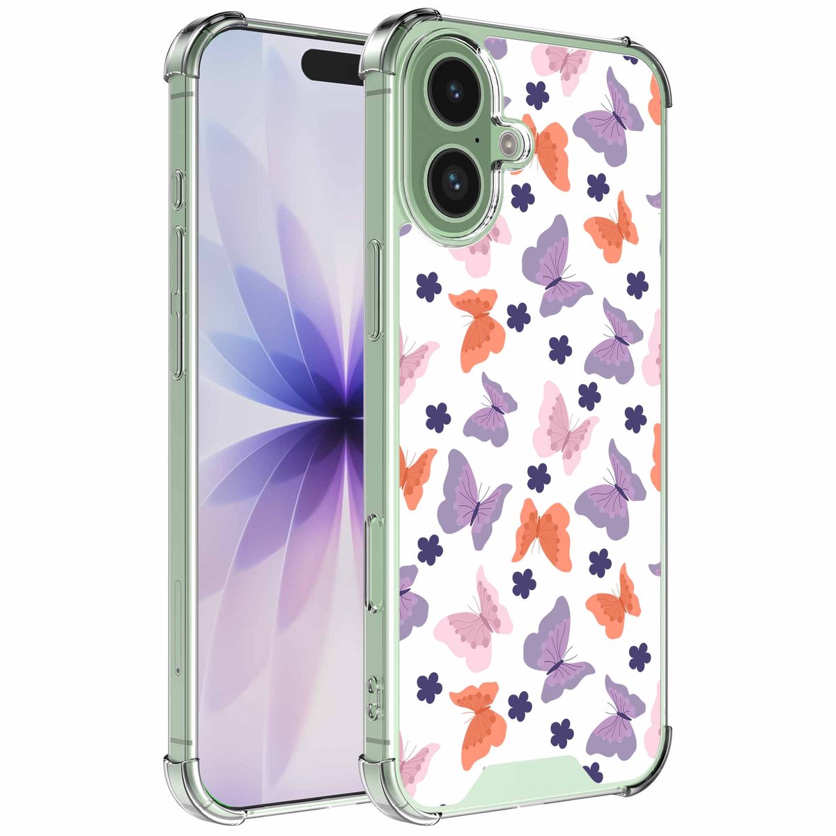 Smartphonica Geschikt voor iPhone 17 Telefoonhoesje met Gekleurde vlinders opdruk - Draadloos op te laden - Shockproof Siliconen TPU Strong Case - Sterk Schokbestendig Telefoonhoesje geschikt voor iPhone 17
