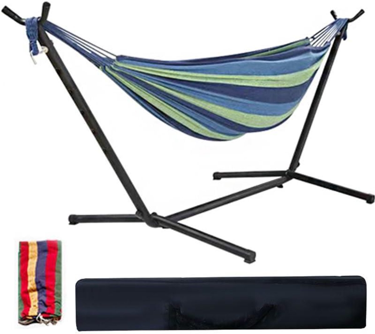 Dubbele Hangmat - Buiten Schommel - Ontspannen Buiten - Met Draagbare Tas - Tot 250 kg - Blauw