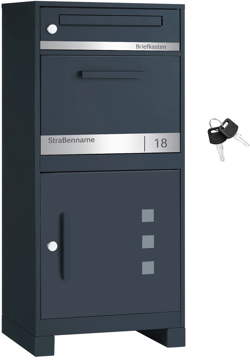 ArtiZo pakketbrievenbus - pakketbox - voor buiten - met slot - antraciet - 34 x 48 x 106 cm (D x B x H) - inhoud 55 liter