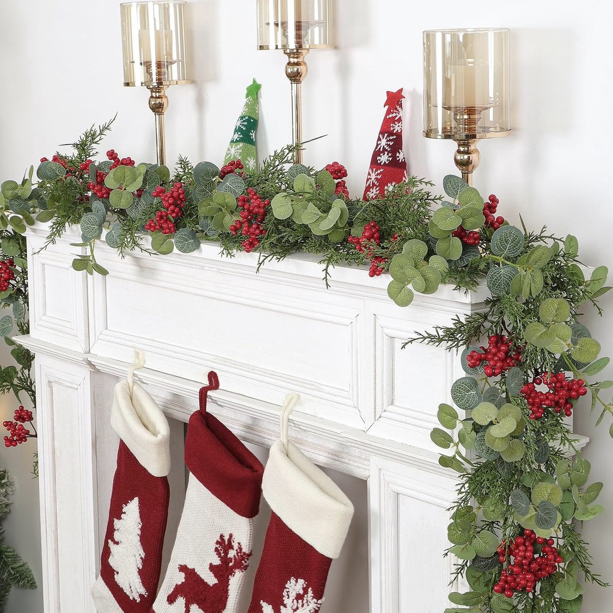 Kerstslinger 190 cm met Dennennaalden, Eucalyptus & Rode Bessen - Soepele Kerstguirlande voor Binnen & Buiten - Kerstdecoratie – foto 2