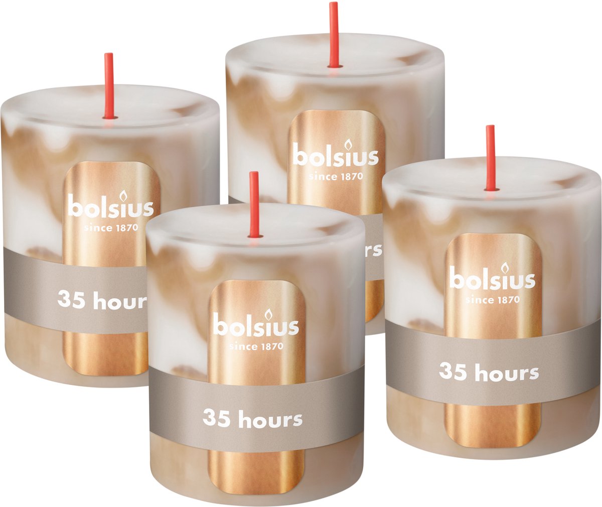 Bolsius Stompkaars - Marmer - Beige - 4 stuks - 8 cm - 35 Branduren