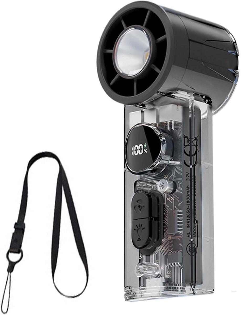 Miniventilator - Draadloze ventilator - 5 snelheden - Mini Fan Oplaadbaar - Persoonlijke ventilator - Snelheids-/Batterijweergave - LED-display - Snelheids-/Batterijweergave - LED-verlichting - ultrastille werking - oplaadbaar via USB - Zwart