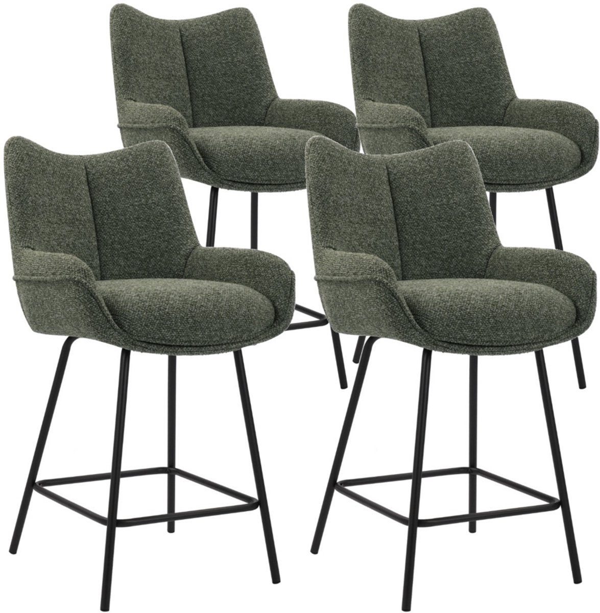 DS4U® - Ivan barkruk 65 cm - Set van 4 - Groen - Stof - Met armleuning