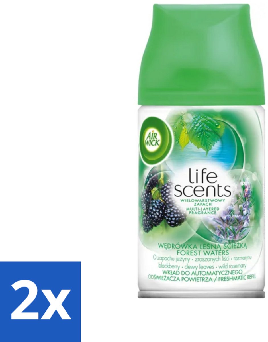 2 x Air Wick - Life Scents - Luchtverfrisser Navulling - Boswateren - Automatische Spray - 250 ml - Boswateren - Natuurlijke Geur - Geurverspreiding - Automatische Spray - Frisse Geur