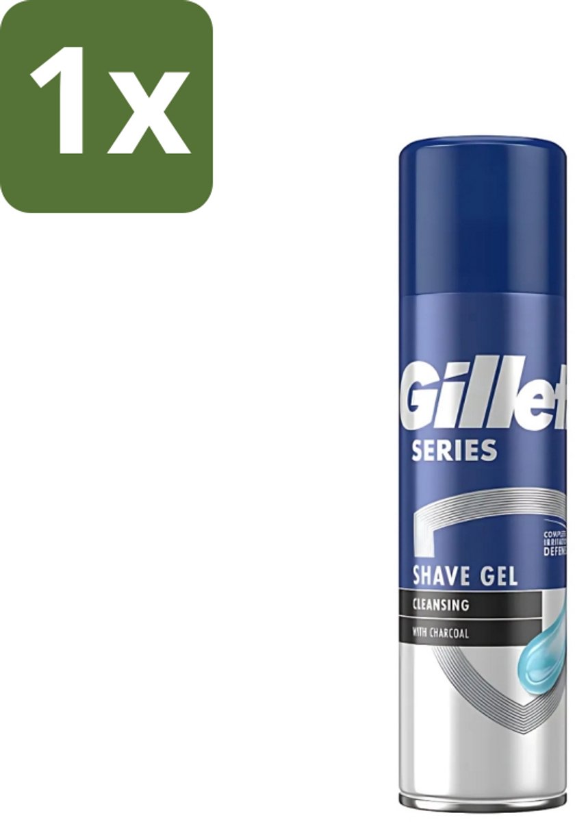 1 x Gillette Series - Scheergel - Cleansing - Charcoal - Verfrissend en reinigend - 200 ml - Scheergel - Houtskool - Menthol - Reinigen - Verfrissen