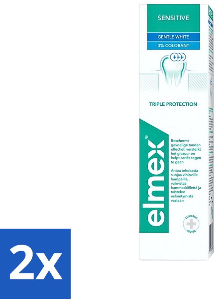 2 x Elmex - Tandpasta - Sensitive Whitening - Triple Protection - 75 ml - Gevoelige Tanden - Tandpasta - Mondgezondheid - Witte Glimlach - Bacteriënbestrijding