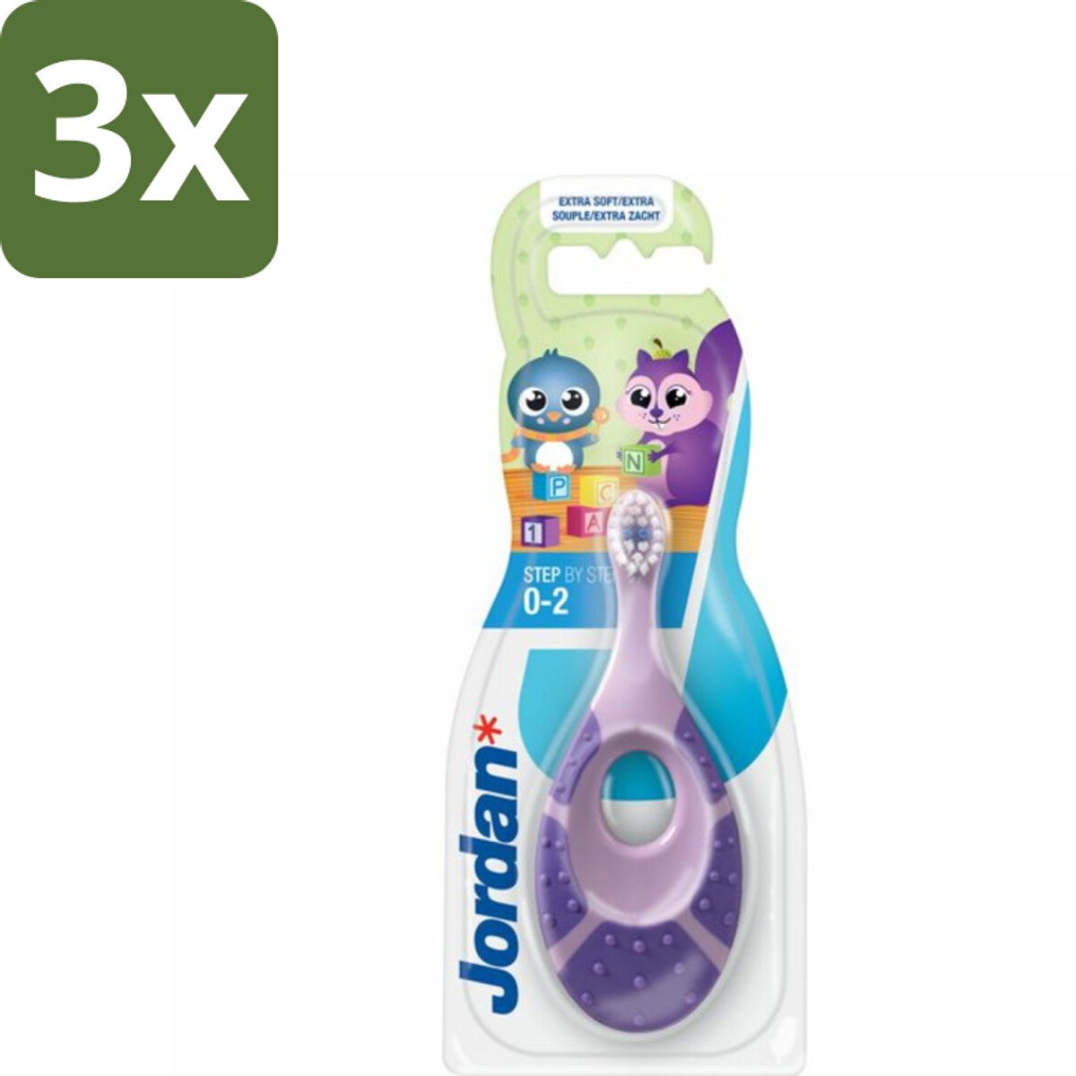 3 x Jordan Tandenborstel Step 1 Baby (0-2 jaar) - Baby Tandenborstel - Kindertandenborstel 0-2 Jaar - Tandenborstel Bijtring - Eerste Tandjes - Tandenpoetsen Baby
