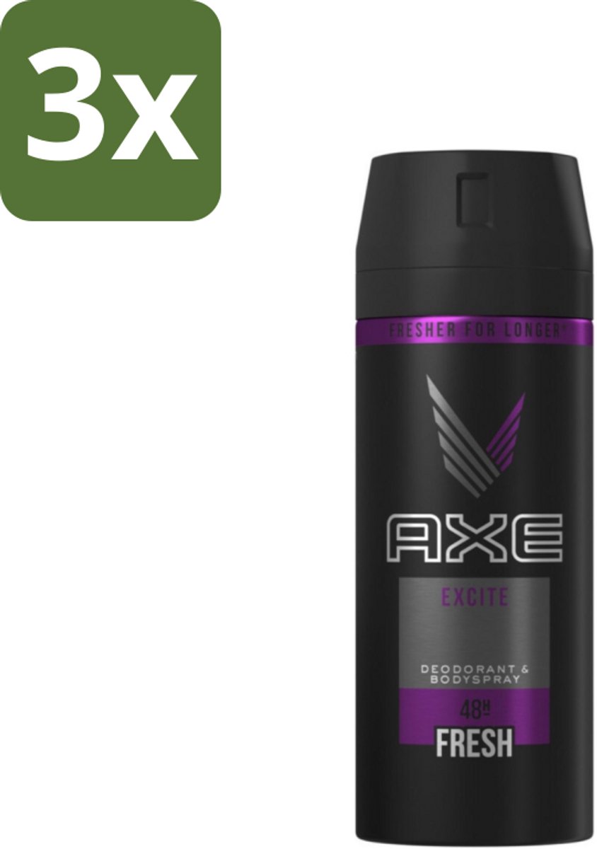 3 x Axe Deodorant Bodyspray Excite 150 ml - Axe Excite - Deodorant Bodyspray - Geur - Lichaamsgeur Bescherming - Onweerstaanbare Geur