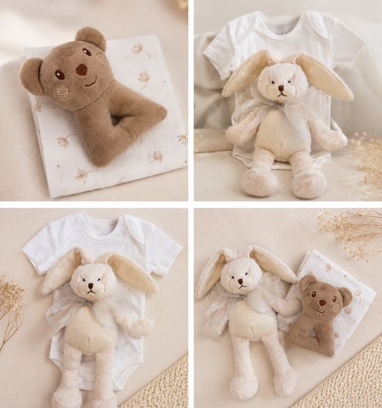 Neutraal Newborn Cadeau - 5 delig - Luxe Kraamcadeau met Knuffel & Ballonnen - Babyshower & Zwangerschap Cadeau - Jongen & Meisje — afbeelding 2