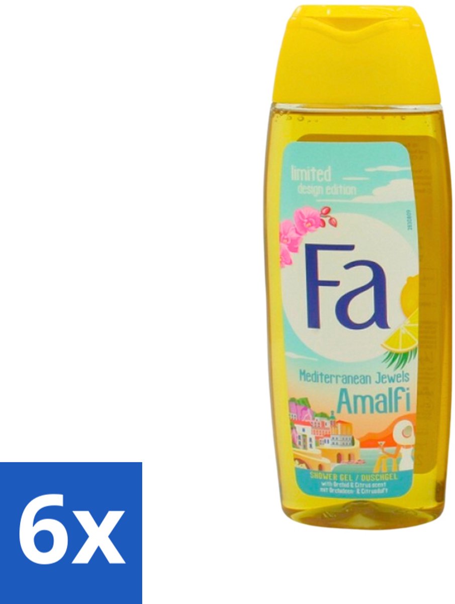 6 x Fa - Douchegel - Mediterranean Jewels Amalfi - Orchidee & Citrus - Frisse & Tropische Geur - Verfrissend - 250 ml - Douchegel Orchidee Citrus - Tropische Geur - Verfrissend - Huidhydraterend - Douchegel Mediterrane