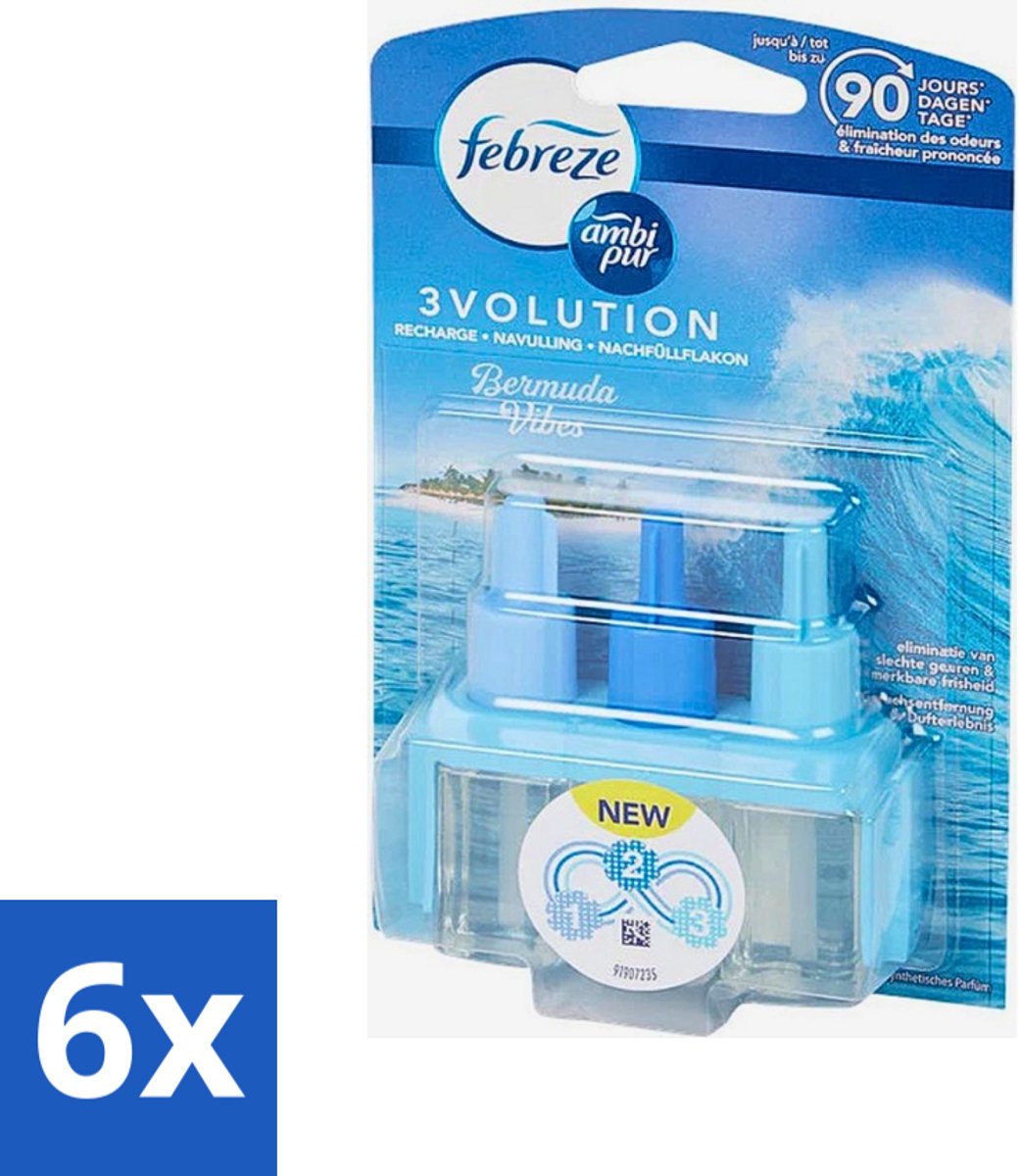 6 x Ambi Pur 3volution - Bermuda Vibes Navulling - Luchtverfrisser - 20 ml - Oceaanfrisse Geur - Luchtverfrisser - Geurverspreiding - 3Volution Systeem - Geurintensiteit