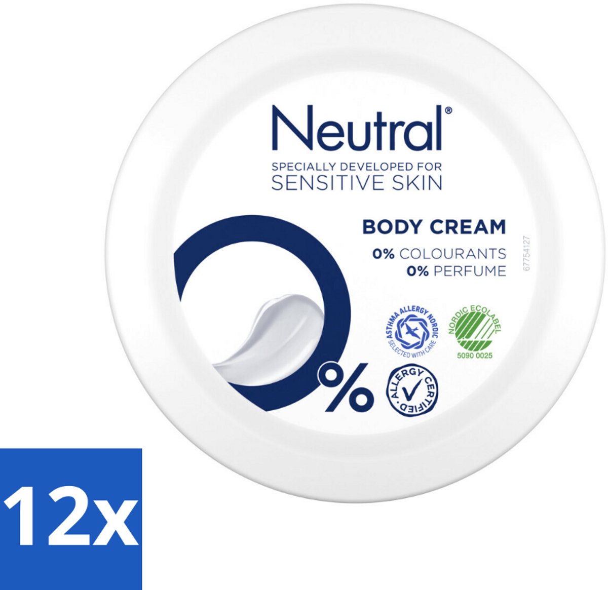 12 x Neutral Bodycrème Parfumvrije 250 ml - Gevoelige Huid - Body Cream - 0% Parfum - 0% Kleurstof - Hydraterende Crème