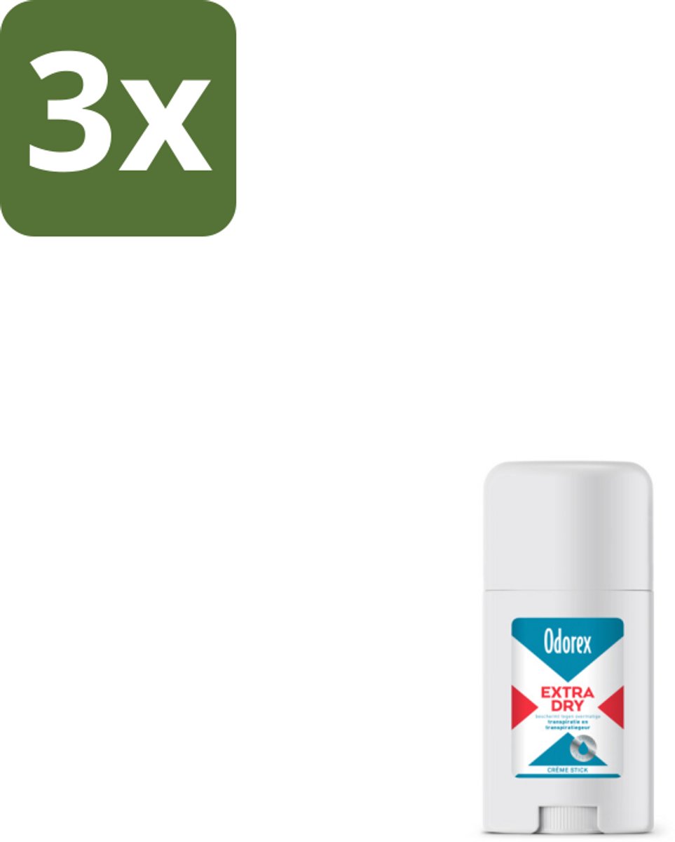 3 x Odorex Extra Dry Stick 40 ml - Geurloos - Droog - Anti-zweet - Zweetvermindering - Huidvriendelijk