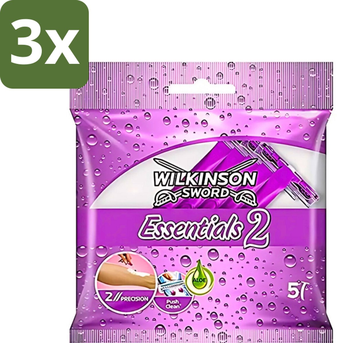 3 x Wilkinson - Wegwerpscheermesjes Essentials 2 - Voor Dames - Antislip Greep - 5 scheermesjes - Wegwerpscheermesjes - Scheermesjes Voor Dames - Antislip Handgreep - Scherpe Mesjes - Dagelijks Gebruik