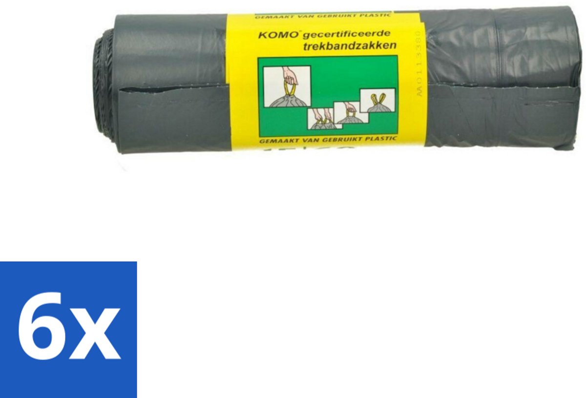 Komo Vuilniszakken Trekband 60L 15 stuks per verpakking - Voordeelverpakking - 6 stuks