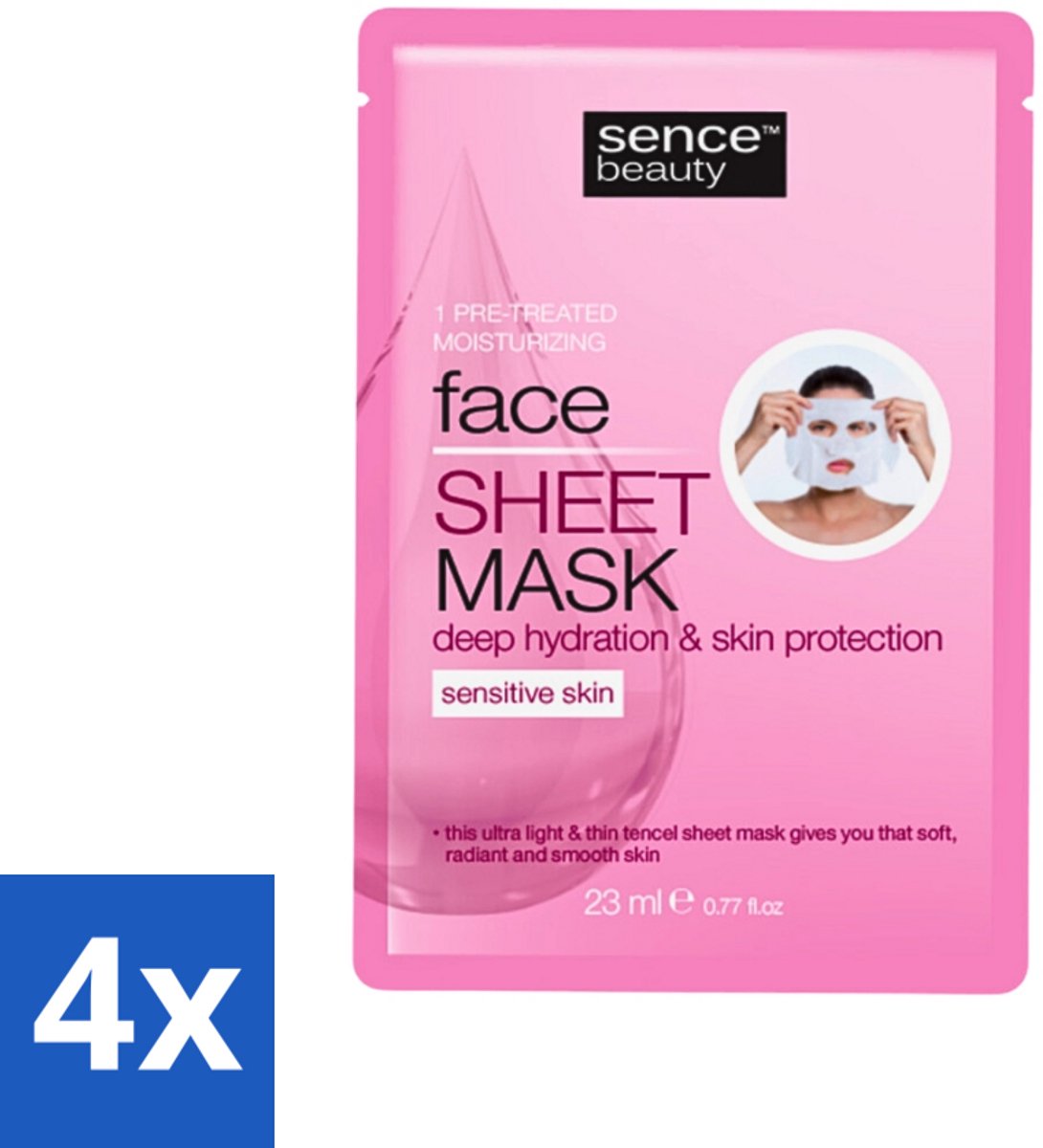 4 x Sence - Tencel - Gezichtsmasker - Hydraterend - 1 Gezichtsmasker - Gezichtsmasker - Hydraterend Masker - Tencel Masker - Hyaluronzuur Masker - Stralende Huid