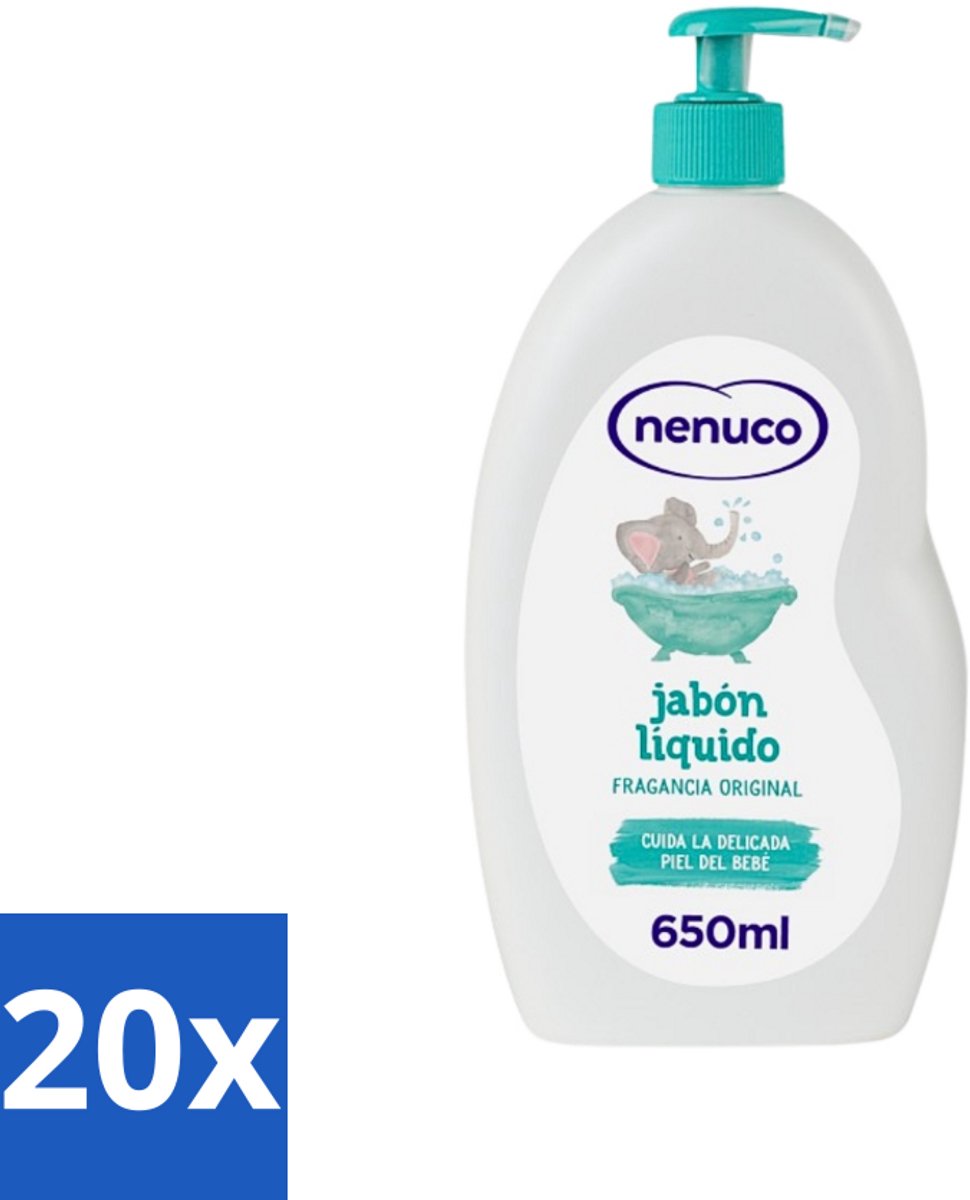 20 x Nenuco - Jabon Líquido - Vloeibare Zeep - Originele Geur - Met Doseerpomp - 650 ml - Vloeibare Zeep - Handzeep - Douchegel - Badzeep - Baby Huid