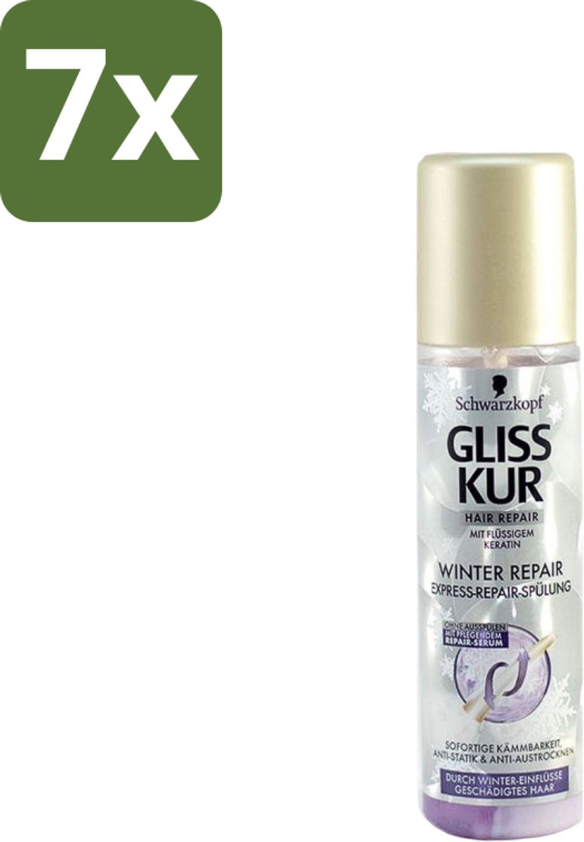 7 x Gliss-Kur - Anti-Klit Spray - Winter Repair - Makkelijke Kambaarheid - 200 ml - Anti-klit Spray - Winter Repair - Makkelijke Kambaarheid - Keratine Spray - Haar Herstel